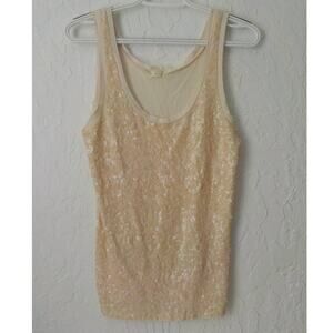 JCrew UK Factory Soft Beige Tank Top Women size XS Square Sequin 100% Cotton